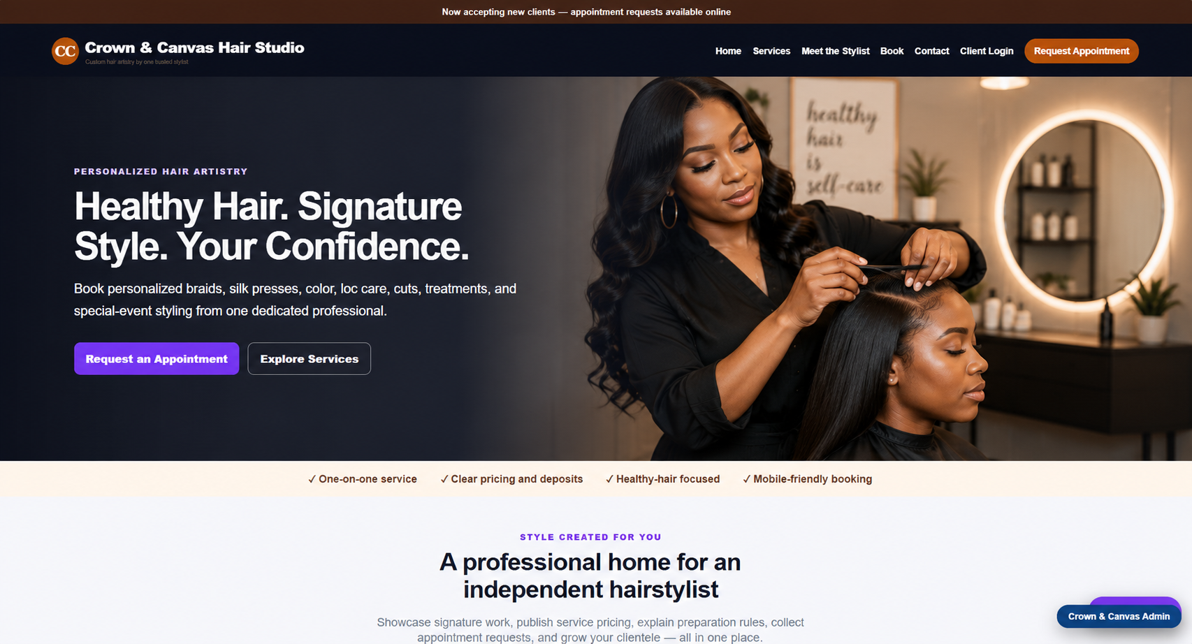 Crown & Canvas - Hair Stylist Smart Site 4 Template